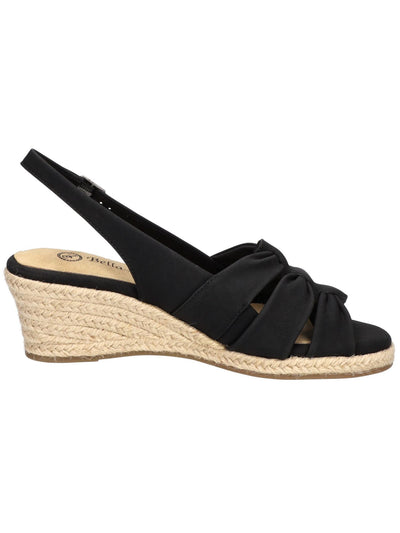 BELLA VITA Womens Black Adjustable Slingback Knotted Design Padded Lightweight Cheerful Open Toe Wedge Buckle Espadrille Shoes 9.5 WW