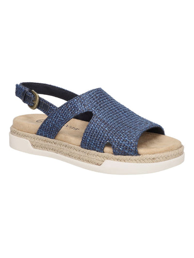 BELLA VITA Womens Navy Woven Cushioned Adjustable Cut Out Kato Round Toe Wedge Buckle Slingback Sandal 7 M