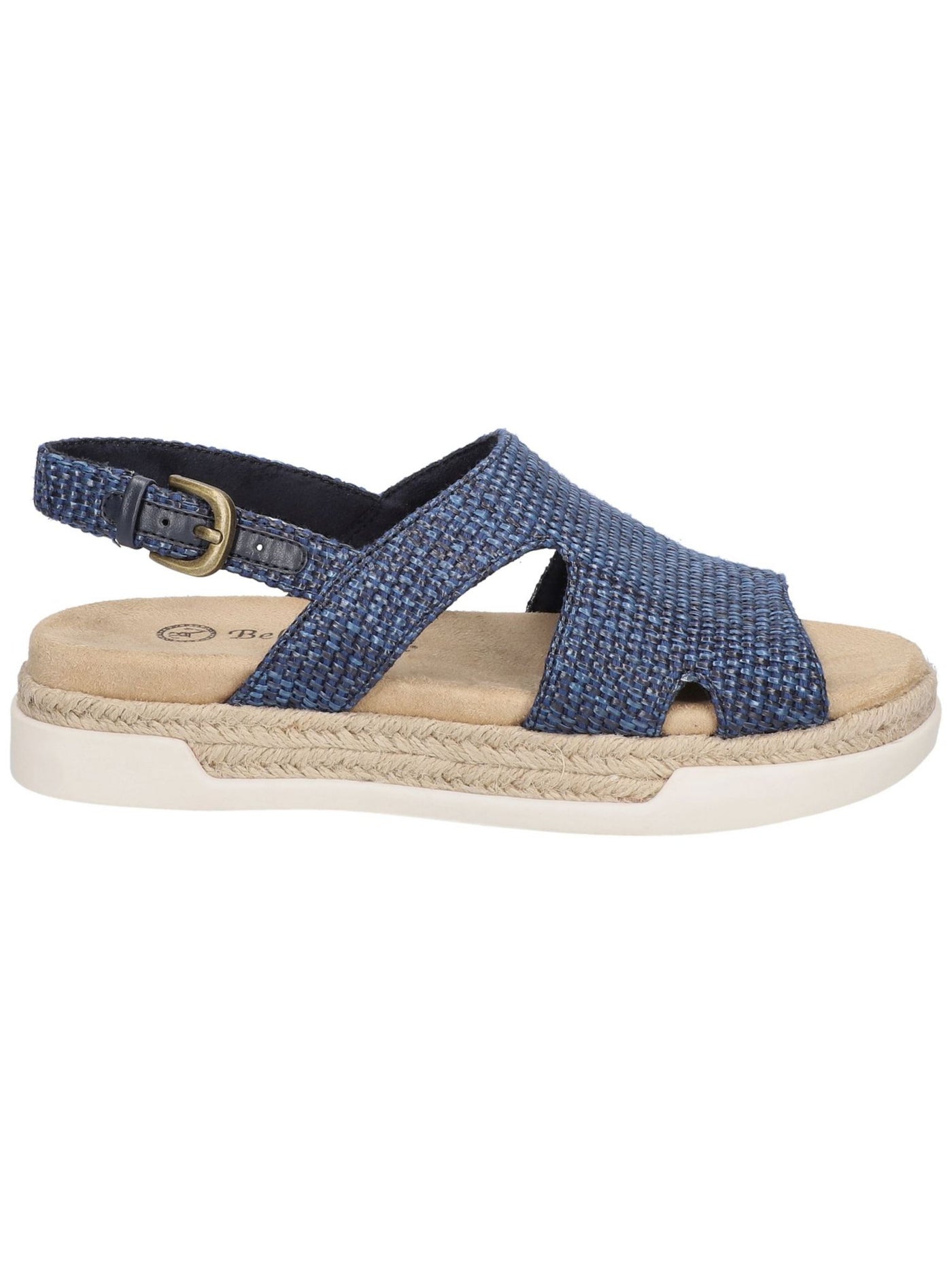 BELLA VITA Womens Navy Woven Cushioned Adjustable Cut Out Kato Round Toe Wedge Buckle Slingback Sandal 7 M