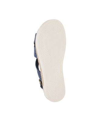 BELLA VITA Womens Navy Woven Cushioned Adjustable Cut Out Kato Round Toe Wedge Buckle Slingback Sandal M