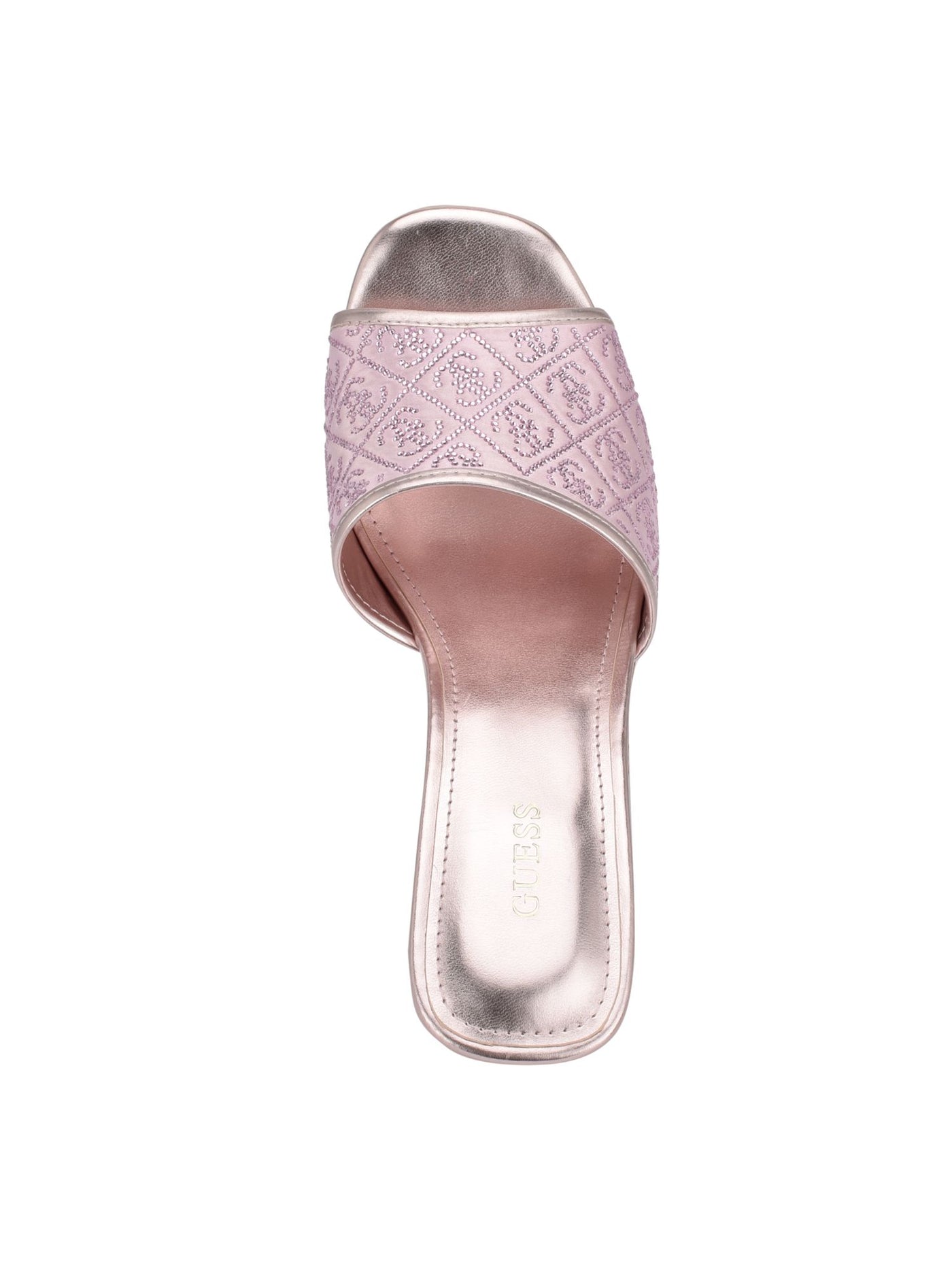 GUESS Womens Pink Rhinestone Cork 2" Platform Padded Metallic Catiaee Round Toe Wedge Slip On Heeled Sandal 6.5 M