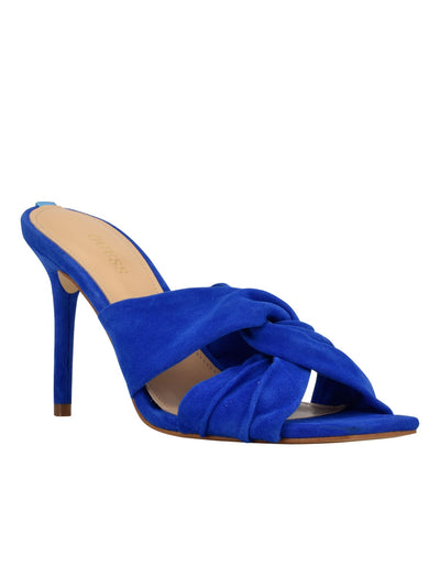 GUESS Womens Blue Twisted Cushioned Daiva Square Toe Stiletto Slip On Leather Heeled Sandal 8.5 M