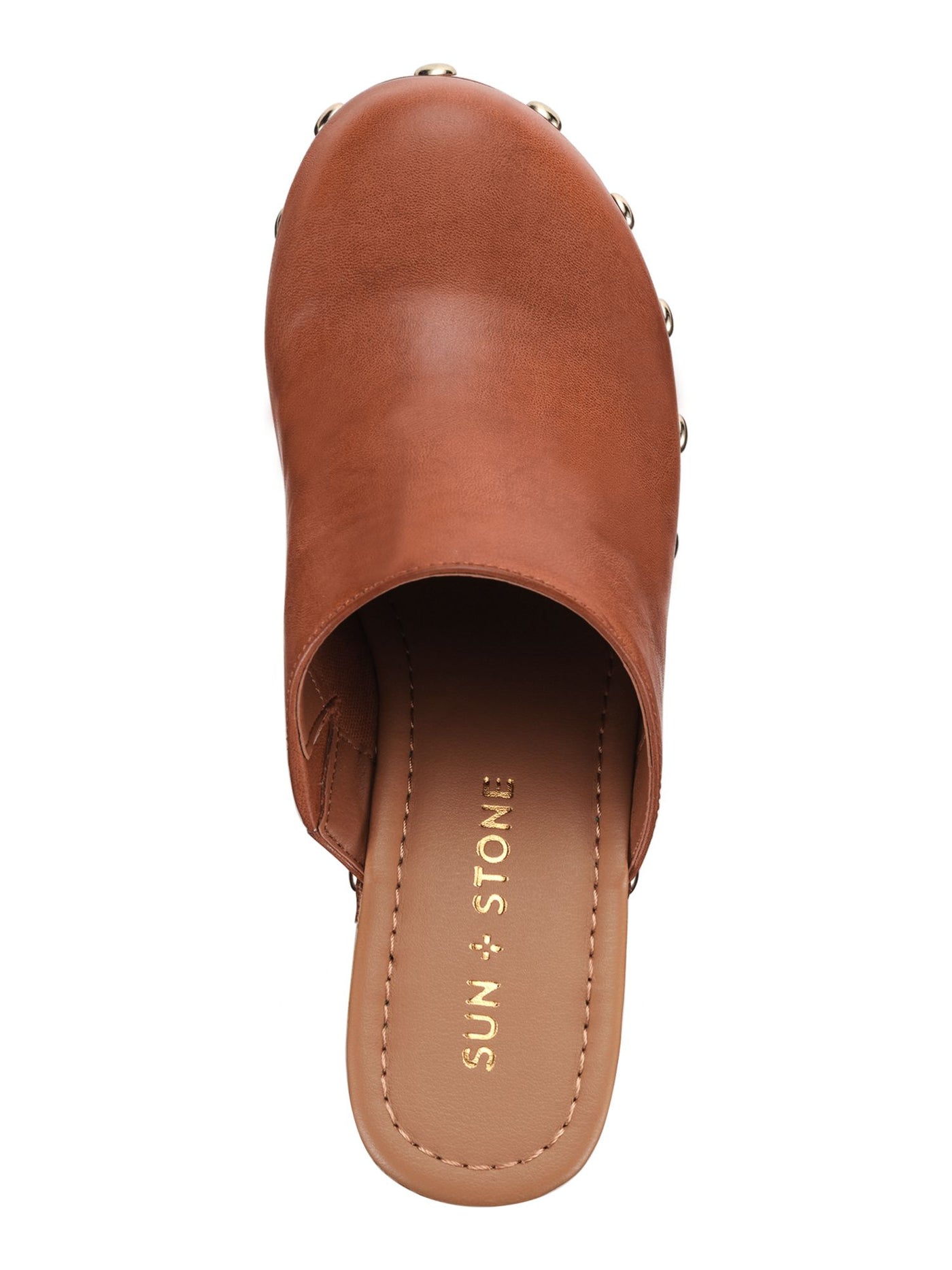 SUN STONE Womens Brown 1" Platform Goring Studded Padded Taanya Round Toe Block Heel Slip On Clogs Shoes 9.5 M