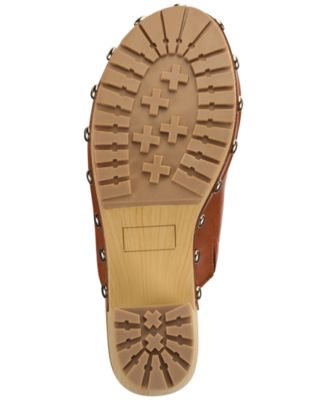 SUN STONE Womens Brown 1" Platform Goring Studded Padded Taanya Round Toe Block Heel Slip On Clogs Shoes M