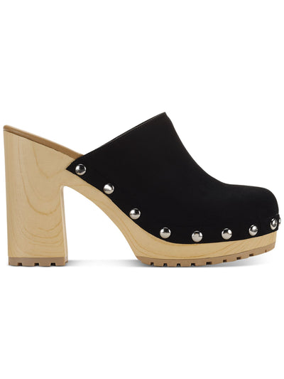SUN STONE Womens Black 1 Wood-Like Platform Studded Cushioned Taanya Round Toe Block Heel Slip On Clogs Shoes 8.5 M