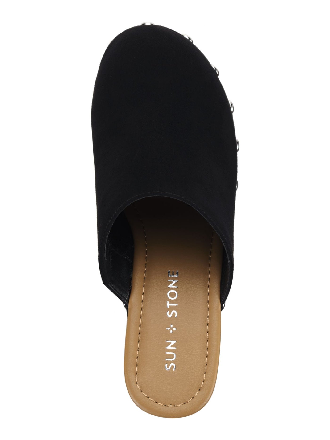 SUN STONE Womens Black 1" Wood-Like Platform Studded Cushioned Taanya Round Toe Block Heel Slip On Clogs Shoes 6.5 M