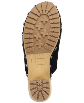 SUN STONE Womens Black 1" Wood-Like Platform Studded Cushioned Taanya Round Toe Block Heel Slip On Clogs Shoes M