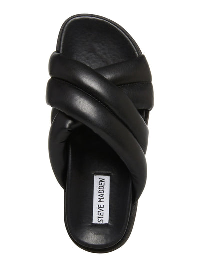 STEVE MADDEN Womens Black Crisscross Straps Quilted Motte Round Toe Platform Slip On Slide Sandals Shoes 6 M
