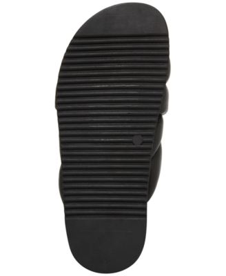STEVE MADDEN Womens Black Crisscross Straps Quilted Motte Round Toe Platform Slip On Slide Sandals Shoes M