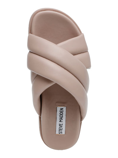 STEVE MADDEN Womens Beige Crisscross Straps Quilted Motte Round Toe Slip On Slide Sandals Shoes 6.5 M