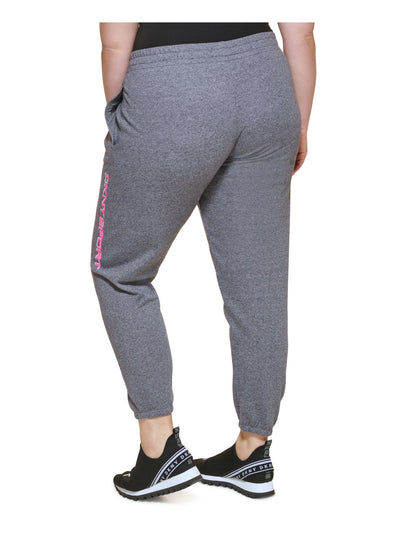 DKNY SPORT Womens Gray Tie Pocketed Drawstring Joggers Logo Graphic High Waist Pants Plus 3X