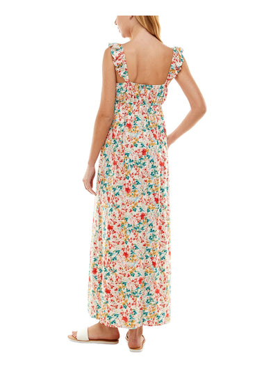 KINGSTON GREY Womens Ivory Ruffled Tie Floral Sleeveless V Neck Maxi Empire Waist Dress XXS