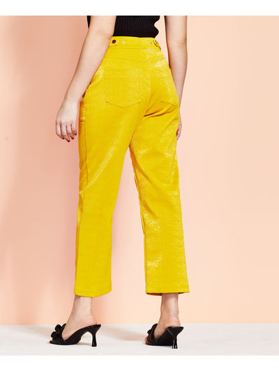 ROYALTY BY MALUMA Womens Yellow Faux Leather Zippered Pocketed Adjustable Waist Cropped High Waist Pants 4