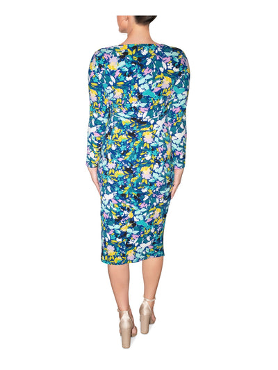 RACHEL RACHEL ROY Womens Zippered Long Sleeve V Neck Midi Wear To Work Tulip Dress