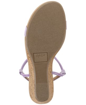 STYLE & COMPANY Womens Purple Padded Slip-Resistant Cork T-Strap Stretch Mulan Round Toe Wedge Slip On Slingback Sandal M