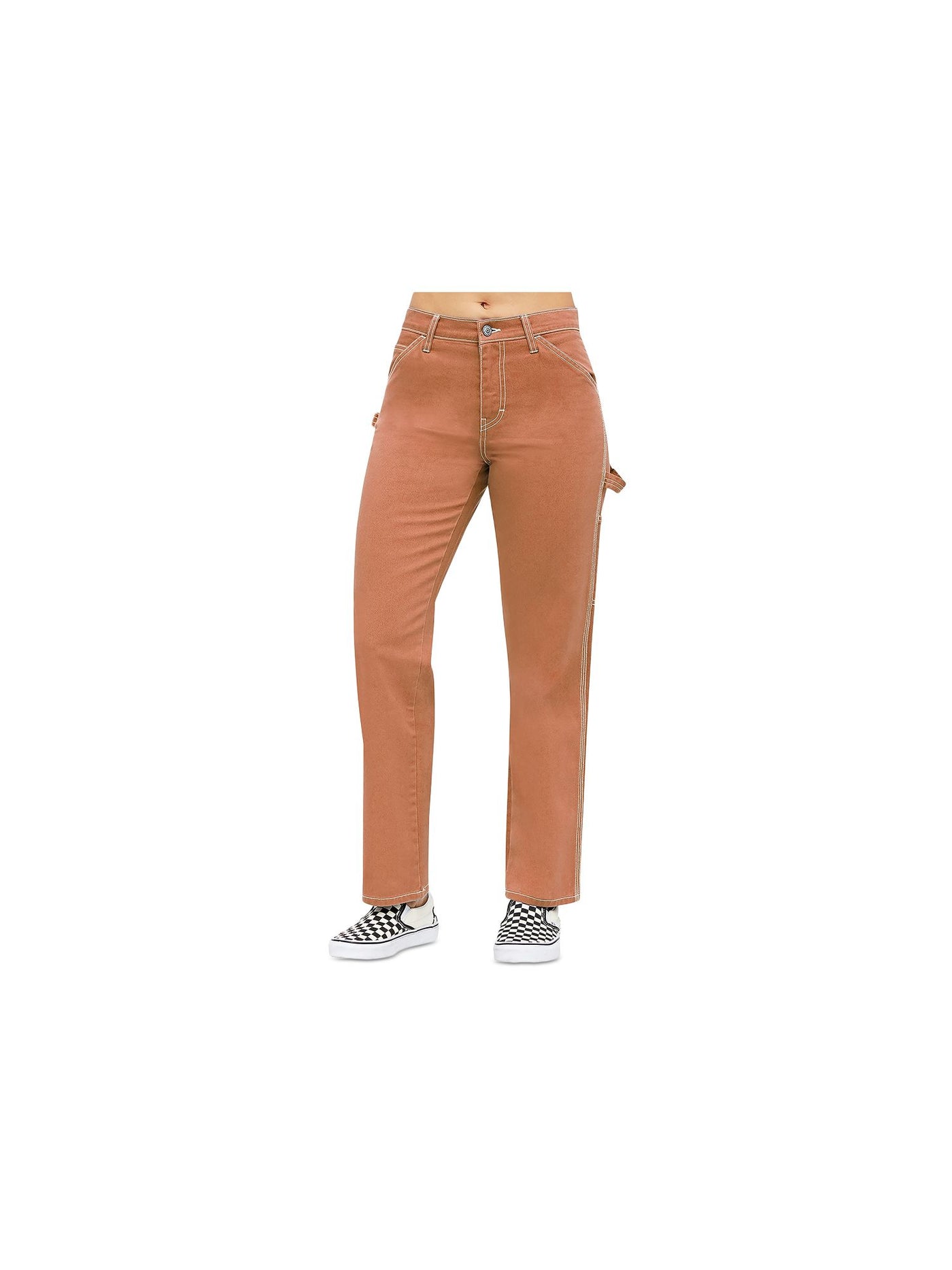 DICKIES Womens Orange Pocketed Zippered Carpenter  High Rise Straight leg Pants 9\29 Waist