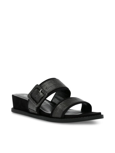 ANNE KLEIN Womens Black Buckle Accent Comfort Brenda Round Toe Wedge Slip On Slide Sandals Shoes 6.5 M