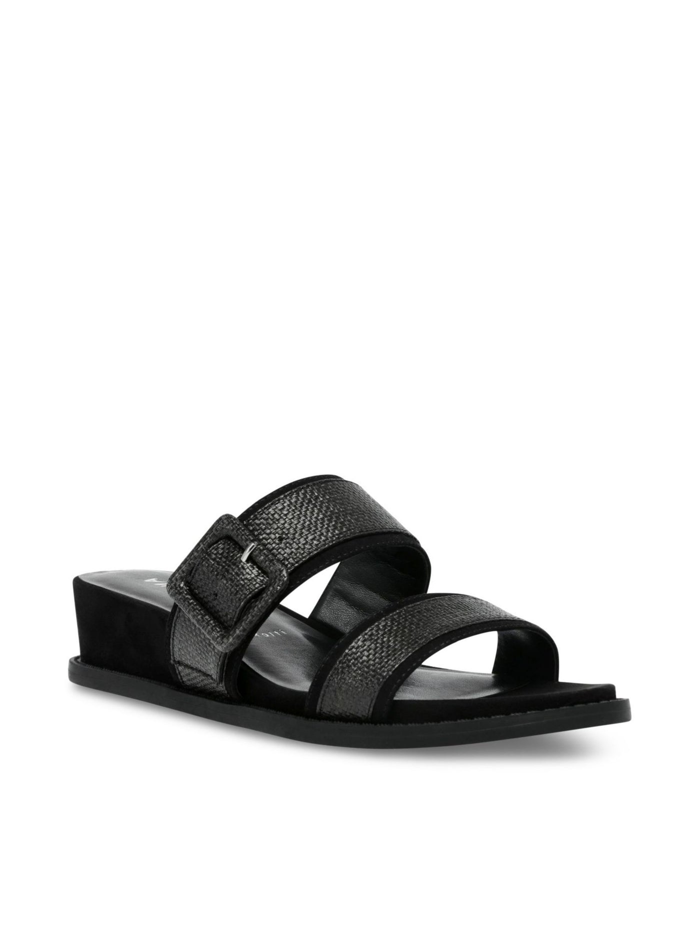 ANNE KLEIN Womens Black Buckle Accent Comfort Brenda Round Toe Wedge Slip On Slide Sandals Shoes 10.5 M