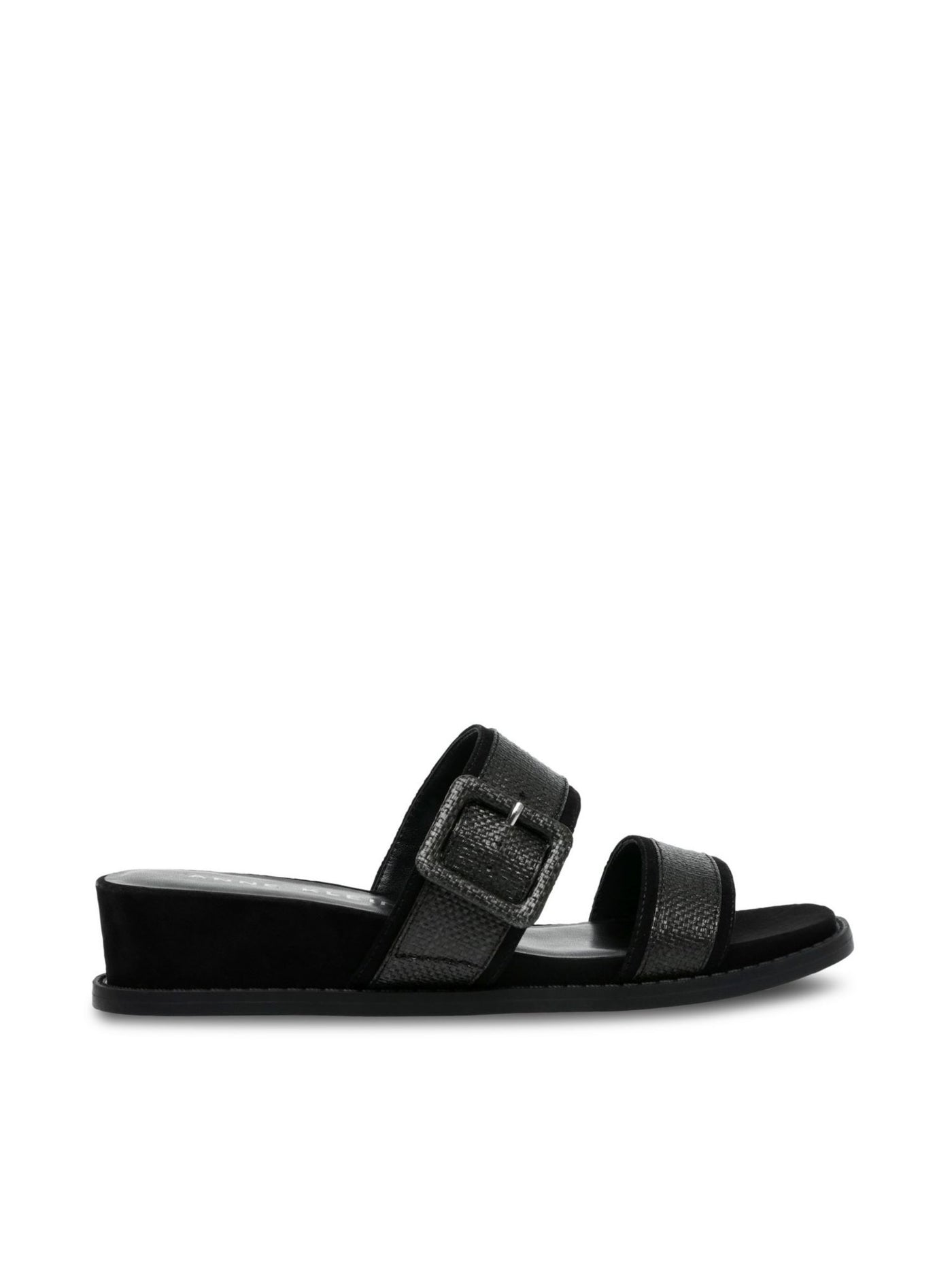 ANNE KLEIN Womens Black Buckle Accent Comfort Brenda Round Toe Wedge Slip On Slide Sandals Shoes 10.5 M