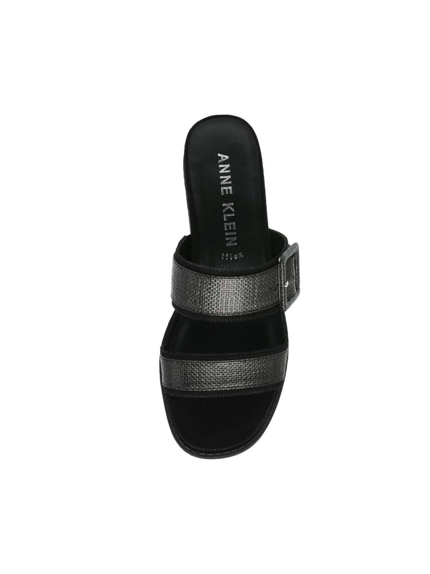 ANNE KLEIN Womens Black Buckle Accent Comfort Brenda Round Toe Wedge Slip On Slide Sandals Shoes 6.5 M