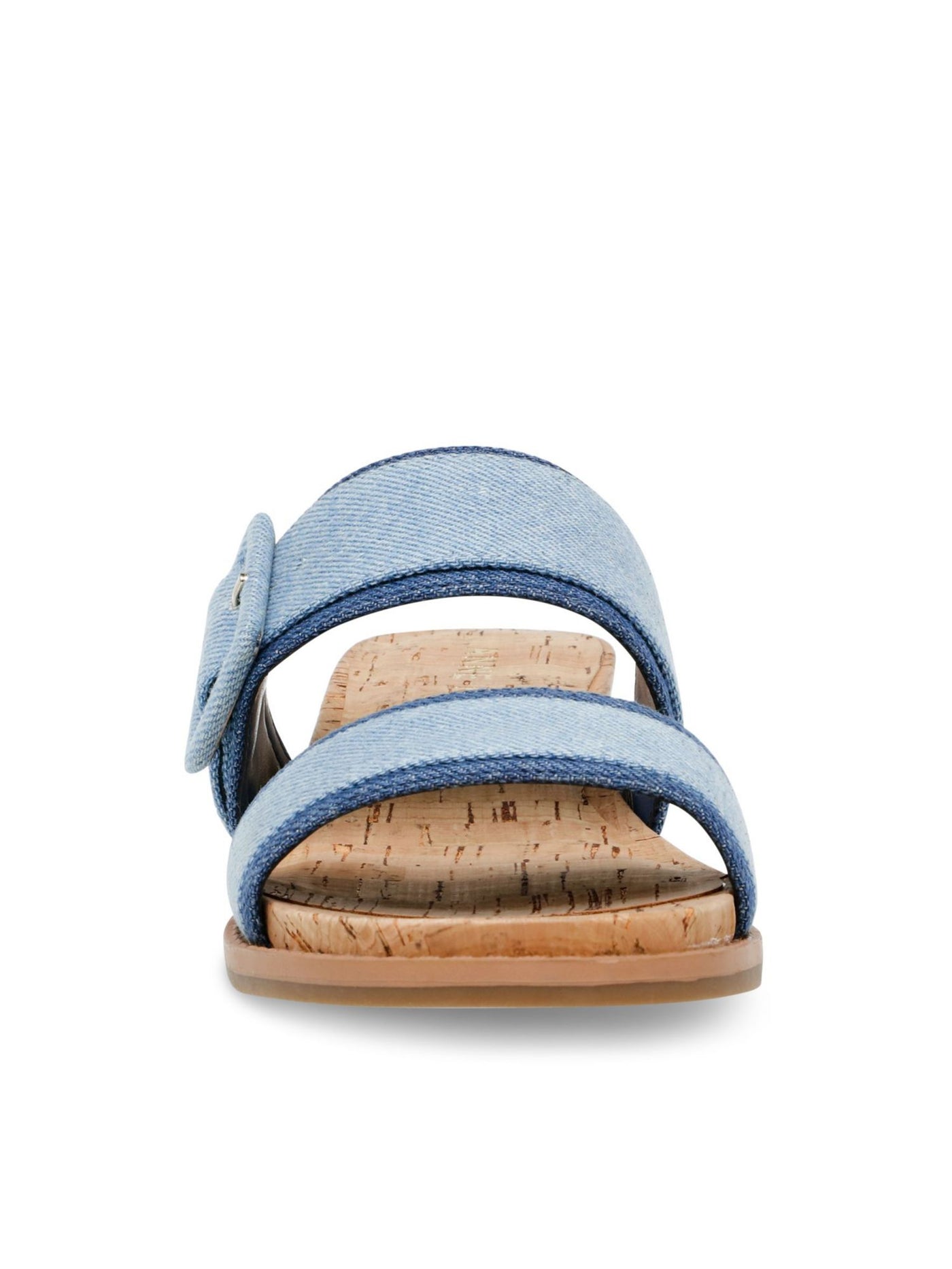 ANNE KLEIN Womens Blue Buckle Accent Comfort Brenda Round Toe Wedge Slip On Slide Sandals Shoes 7.5 M