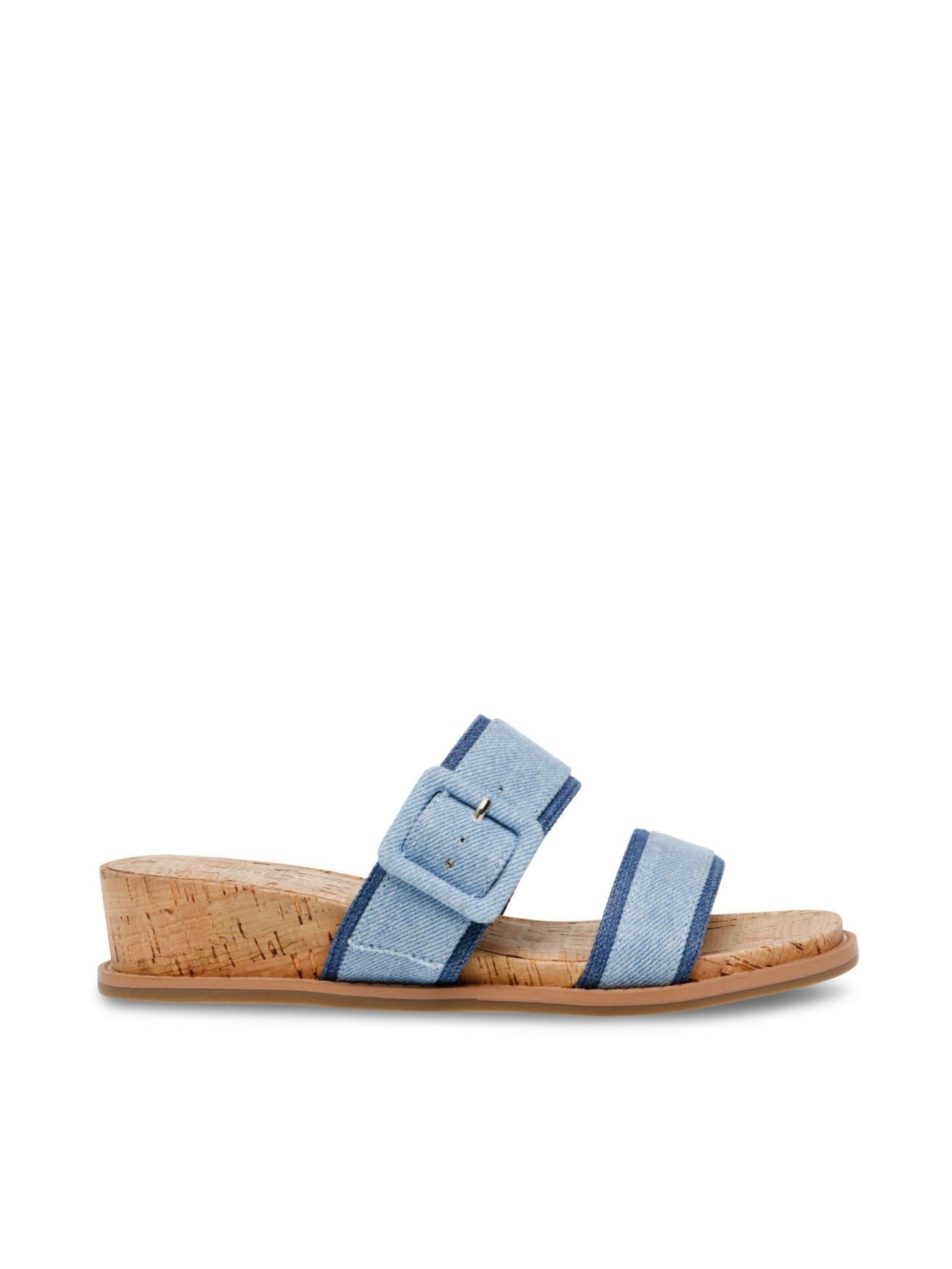 ANNE KLEIN Womens Blue Buckle Accent Comfort Brenda Round Toe Wedge Slip On Slide Sandals Shoes 7.5 M