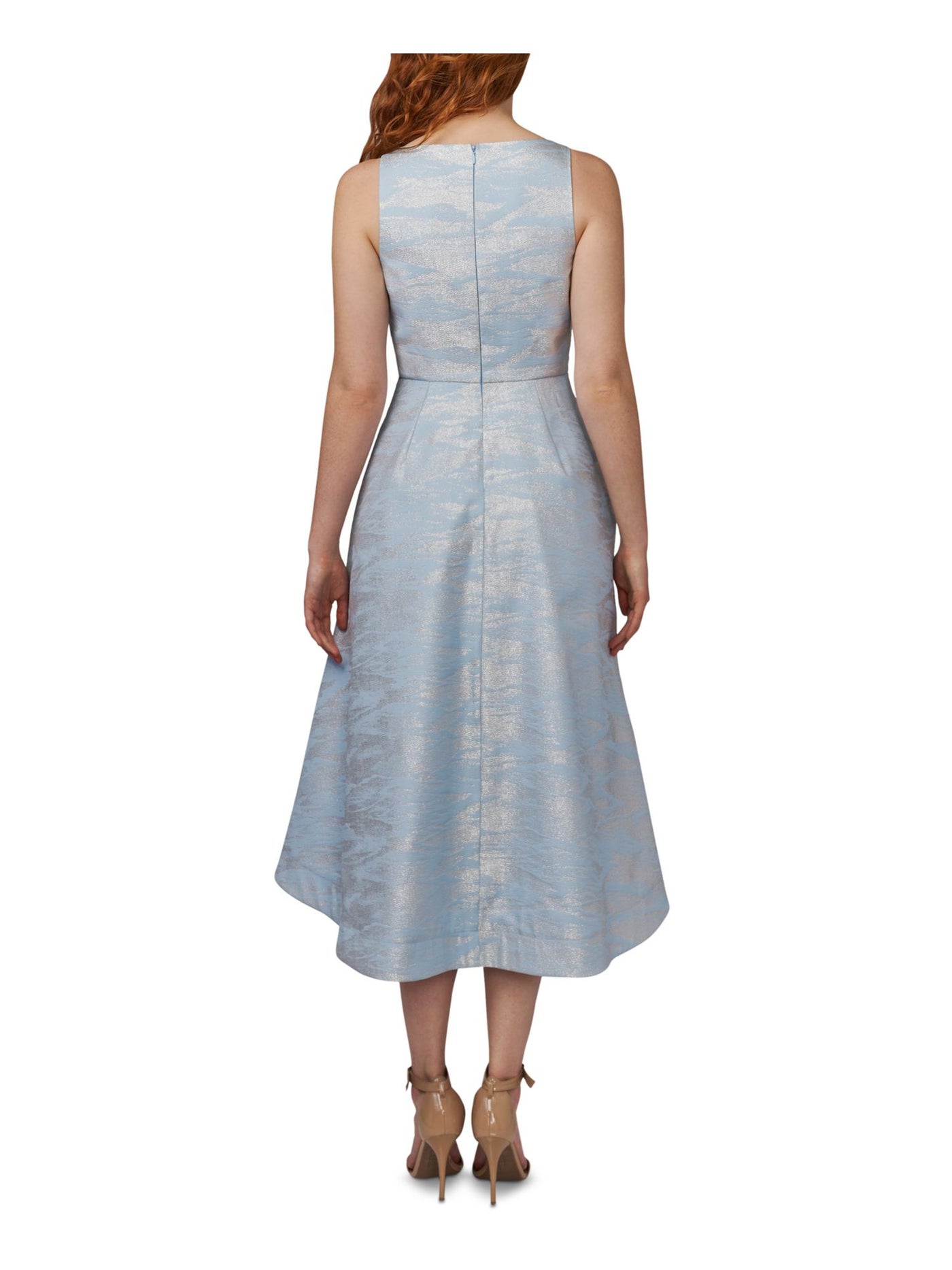 ADRIANNA PAPELL Womens Light Blue Zippered Pocketed Lined Sleeveless V Neck Midi Evening Hi-Lo Dress 4