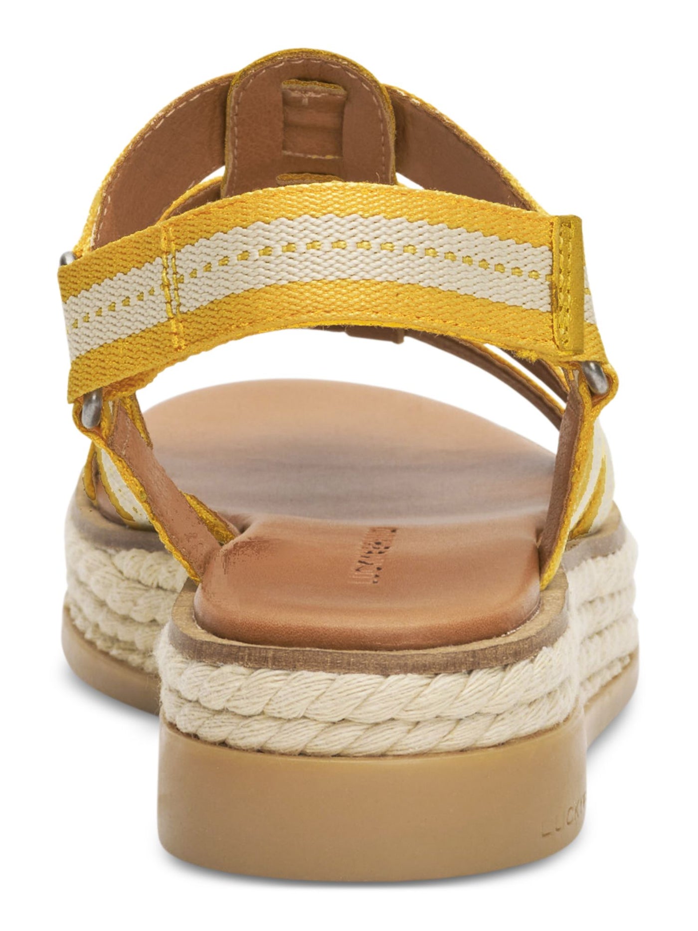 LUCKY BRAND Womens Yellow Striped 1 Espadrille Platform Strappy Emliey Round Toe Wedge Gladiator Sandals Shoes 9 M