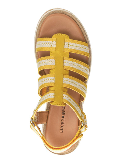 LUCKY BRAND Womens Yellow Striped 1 Espadrille Platform Strappy Emliey Round Toe Wedge Gladiator Sandals Shoes 9 M