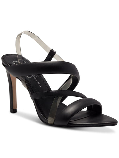 JESSICA SIMPSON Womens Black Transparent Asymmetrical Strappy Krissta Pointed Toe Stiletto Slip On Slingback Sandal 5 M