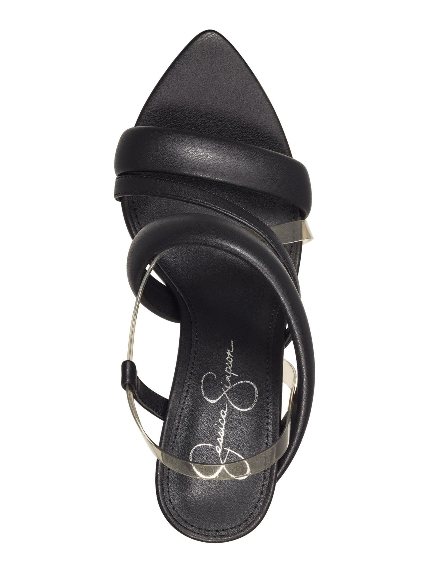 JESSICA SIMPSON Womens Black Transparent Asymmetrical Strappy Krissta Pointed Toe Stiletto Slip On Slingback Sandal 7.5 M
