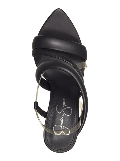 JESSICA SIMPSON Womens Black Transparent Asymmetrical Strappy Krissta Pointed Toe Stiletto Slip On Slingback Sandal 5 M
