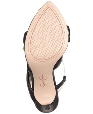 JESSICA SIMPSON Womens Black Transparent Asymmetrical Strappy Krissta Pointed Toe Stiletto Slip On Slingback Sandal M