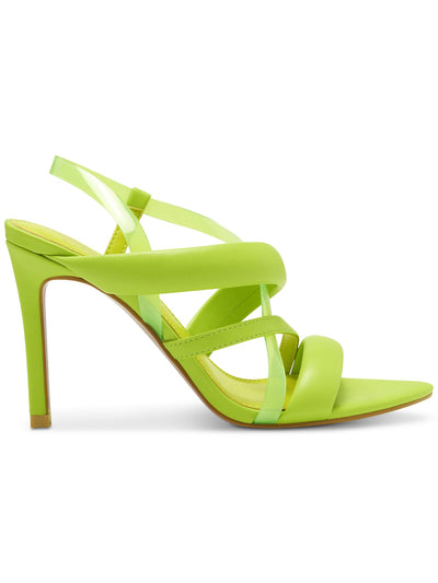 JESSICA SIMPSON Womens Green Transparent Asymmetrical Strappy Krissta Pointed Toe Stiletto Slip On Slingback Sandal 5.5 M