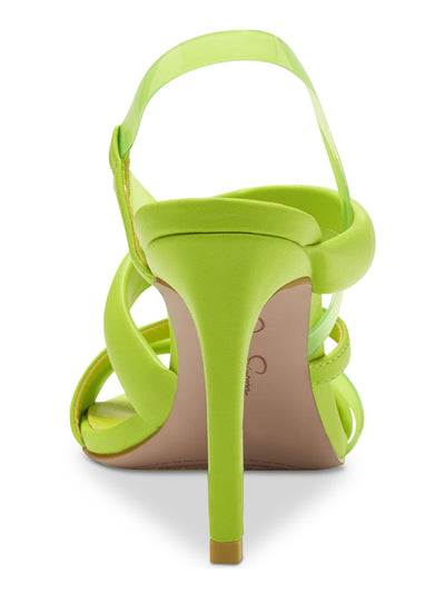 JESSICA SIMPSON Womens Green Transparent Asymmetrical Strappy Krissta Pointed Toe Stiletto Slip On Slingback Sandal 5.5 M