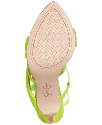 JESSICA SIMPSON Womens Green Transparent Asymmetrical Strappy Krissta Pointed Toe Stiletto Slip On Slingback Sandal M