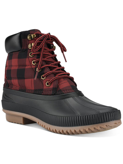 TOMMY HILFIGER Mens Red Plaid Water Resistant Cushioned Colins4 Round Toe Lace-Up Duck Boots 11