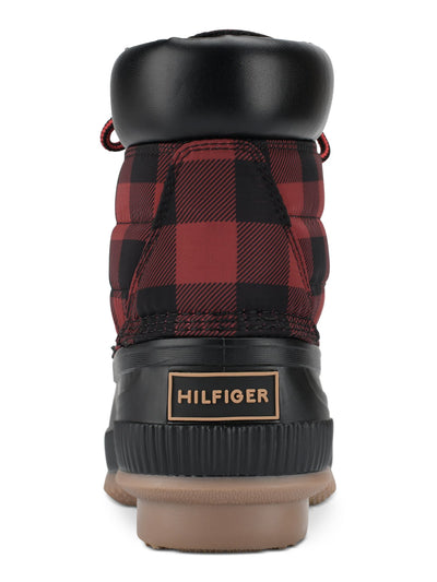 TOMMY HILFIGER Mens Red Plaid Water Resistant Cushioned Colins4 Round Toe Lace-Up Duck Boots 11