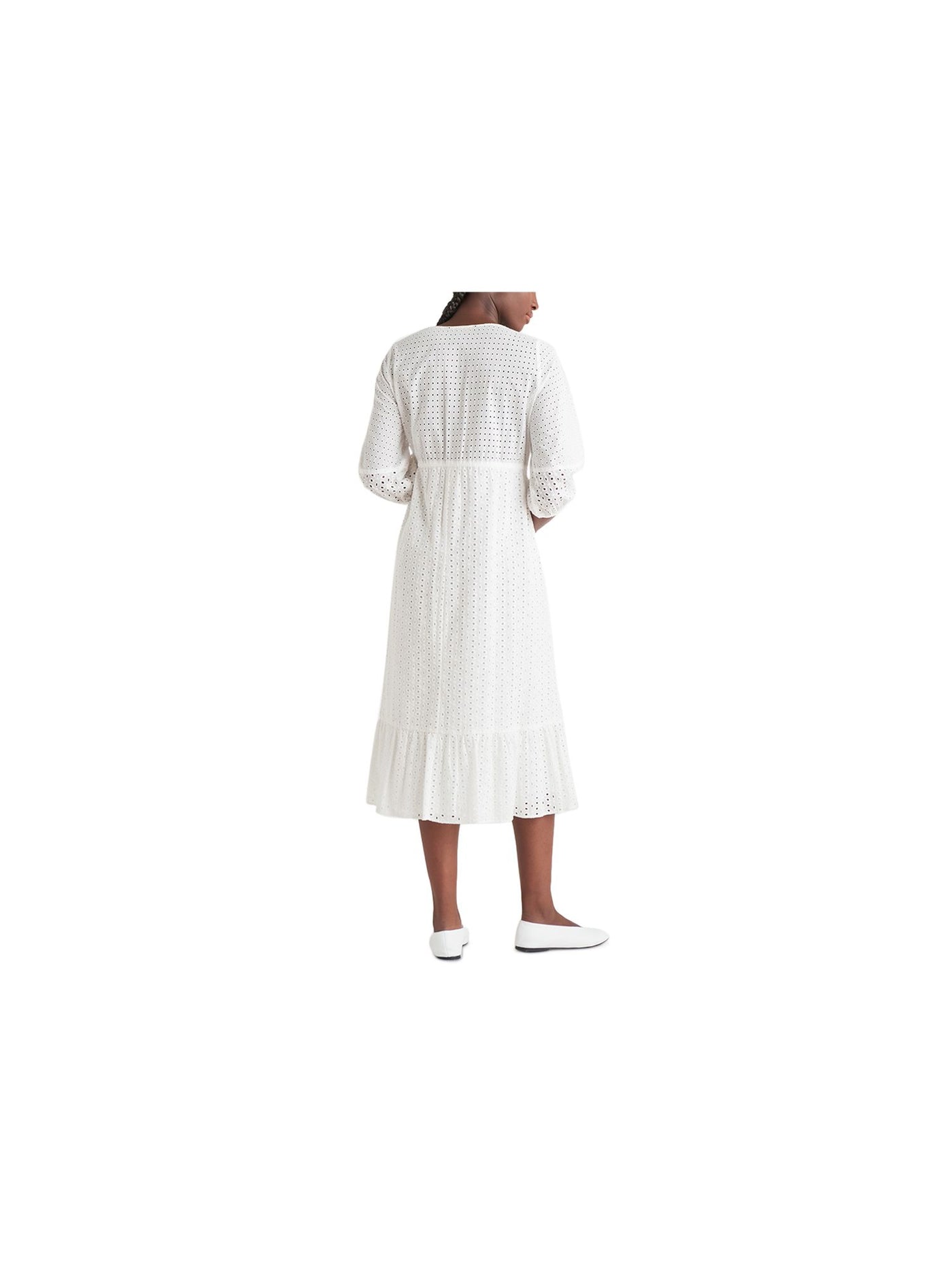 BLACK TAPE Womens White 3/4 Sleeve V Neck Midi Wear To Work Fit + Flare Dress L