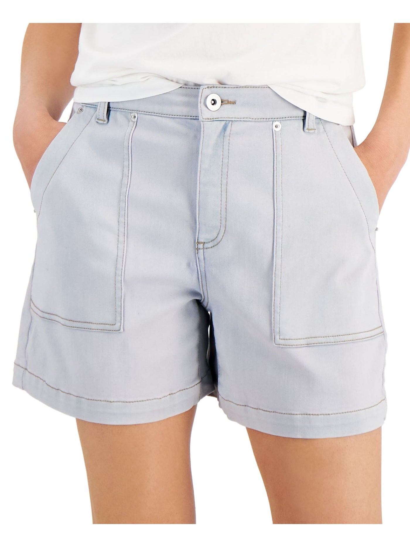 INC DENIM Womens Light Blue Denim Pocketed Zippered Button Closure High Waist Shorts 4\27