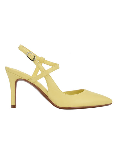 CALVIN KLEIN Womens Yellow Asymmetrical Ankle Strap Padded Gaella Pointy Toe Stiletto Buckle Slingback 7 M