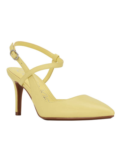 CALVIN KLEIN Womens Yellow Asymmetrical Ankle Strap Padded Gaella Pointy Toe Stiletto Buckle Slingback 7 M