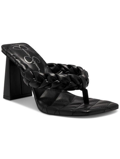 JESSICA SIMPSON Womens Black Braided Comfort Zaliye Square Toe Block Heel Slip On Heeled Thong Sandals 5.5 M