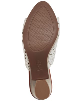 JESSICA SIMPSON Womens White Padded 1-1/2" Platform Woven Breathable Shelbie2 Almond Toe Block Heel Slip On Heeled Mules Shoes M