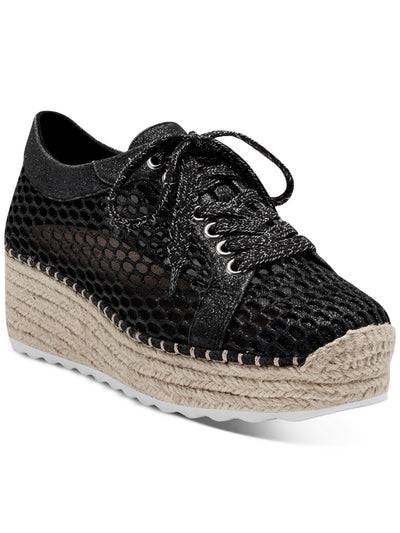 INC Womens Black Mesh 1" Platform Glitter Espadrille Padded Breathable Perforated Asina Round Toe Wedge Lace-Up Sneakers Shoes 8.5 M