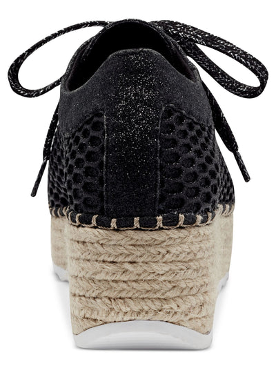 INC Womens Black Mesh 1" Platform Glitter Espadrille Padded Breathable Perforated Asina Round Toe Wedge Lace-Up Sneakers Shoes 8.5 M