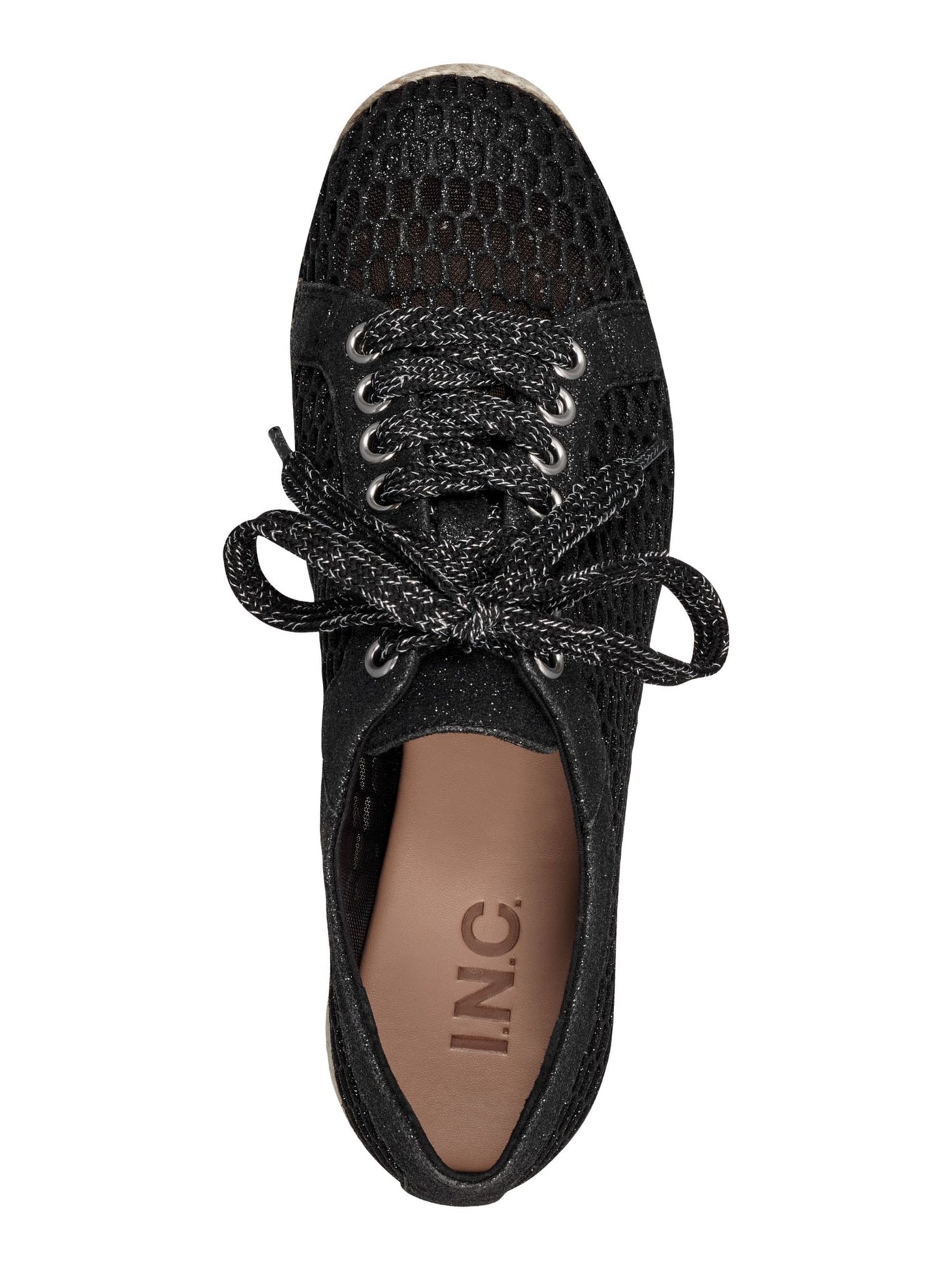 INC Womens Black Mesh 1" Platform Glitter Espadrille Padded Breathable Perforated Asina Round Toe Wedge Lace-Up Sneakers Shoes 8.5 M