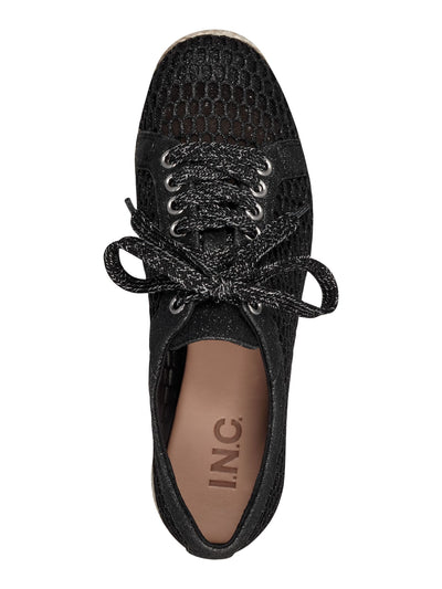 INC Womens Black Mesh 1" Platform Glitter Espadrille Padded Breathable Perforated Asina Round Toe Wedge Lace-Up Sneakers Shoes 8.5 M