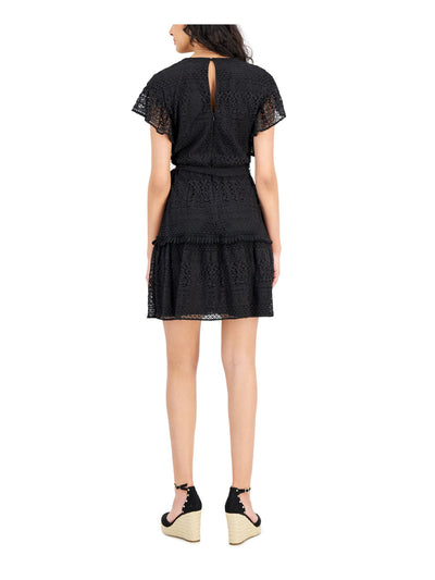 INC DRESSES Womens Black Zippered Lined Short Sleeve V Neck Short Fit + Flare Dress 6