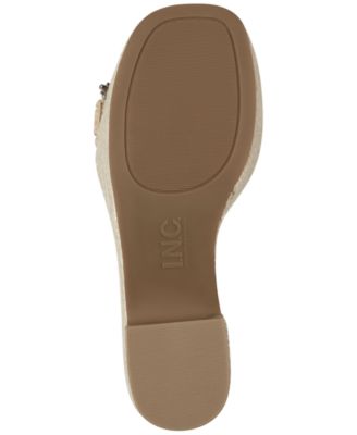 INC Womens Beige 1-1/2" Platform Buckle Accent Comfort Lixtey Square Toe Block Heel Slip On Espadrille Shoes M